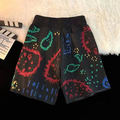 Threebooy Cashew Flower Knitted Shorts Men Women Drawstring Loose Five Quarter Pant Summer American Vintage High Street Casual Shorts