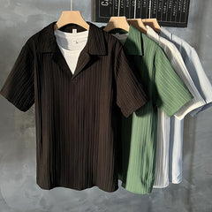 Threebooy Korea Style Ice Silk Polo Shirt Mens Loose Solid Color Short Sleeve Lapel V-neck Quick Dry Tee Top Summer Casual Tshirts For Men