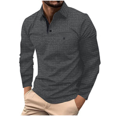 Threebooy Spring Autumn Solid Color Grid Polo Shirt Men Long Sleeve Button Pocket Pullover Top Fashion Casual Sweatshirt Sport Tshirts