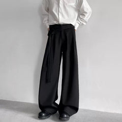 Threebooy Mens Trousers Ribbons Y2k Casual Pants Spring Streetwear Fashion Harajuku Plain Wide-Leg Pants Old Money Men'S Clothing 2025 New