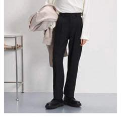 Threebooy Light luxury Solid Suit Pants Men Loose straight Trousers Fashion Business Society Korean Casual Pants Adjustable Waist Belt