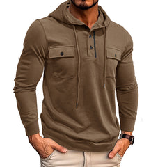 Threebooy Vintage Men Cotton Hoodie Sweatshirt Fall Casual Loose Long Sleeve Sports Pocket Hooded Pullovers Fashion Solid Tops Streetwear