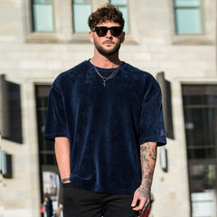 Threebooy New Fashion Ribbed Sports T-Shirts Mens Letter Embroidery Short Sleeve O Neck Tee Top Summer Casual Loose Tshirt Streetwear Male