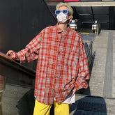 Threebooy American Vintage Streetwear For Men Plaid Shirt Loose Casual Long Sleeve Buckle Top Autumn Fashion Trend Couple Shirts Clothing