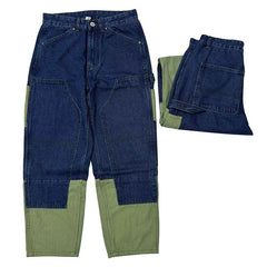 Threebooy High Street Patchwork Jeans Men Loose Multi Pocket Cargo Pants Spring Autumn Fashion Vintage Straight Denim Trousers Streetwear
