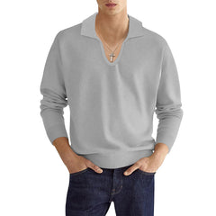 Threebooy Autumn Men's Polo Shirt Solid Long Sleeve V-neck Breathable Tops Fashion Casual Polos Collar Tshirts Clothing For Men Streetwear