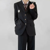 Threebooy Mens Suits Formal Wear College Style Uniforms Japanese Style Youth Campus Slim Chic Badge Button Jacket Suits Autumn Winter