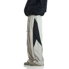 Threebooy Mens Retro Wide-Leg American Contrasting Color Sweatpants Genderless Street Loose Drawstring Casual Floor-Length Pants Unisex