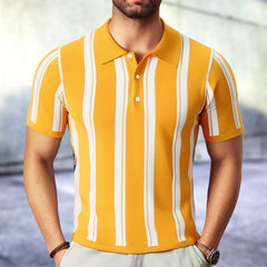 Threebooy 2025 New Mens contrast color Stripe Polo Knit Shirts High Quality Luxury Knitwear Summer Fashion Short Sleeve Lapel Polo Tshirt