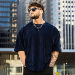 Threebooy New Fashion Ribbed Sports T-Shirts Mens Letter Embroidery Short Sleeve O Neck Tee Top Summer Casual Loose Tshirt Streetwear Male