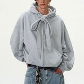 Threebooy American Vintage Mens Hoodies Y2K Style Lace-up Design Loose Zipper Cardigan Sweatshirt Streetwear Fashion Couples Hooded Tops