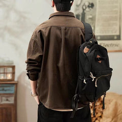 Threebooy American Vintage Denim Shirt For Men Heavy Weight Patchwork Jacket Spring Autumn Trendy Loose Shirts Coat Streetwear Casual Top