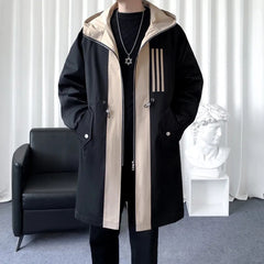 Threebooy Mens Windbreaker Contrast Color Workwear Style Coat Autumn Mid-Length British Style Long-Sleeve Cape Jacket Men'S Clothing 2024