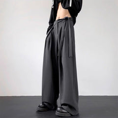 Threebooy Mens Y2k Japanese Belt Casual Trousers Streetwear Daily Niche Personality Versatile Comfortable Straight Pants Men New