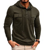 Threebooy Vintage Men Cotton Hoodie Sweatshirt Fall Casual Loose Long Sleeve Sports Pocket Hooded Pullovers Fashion Solid Tops Streetwear