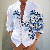 Threebooy Vintage 3D Print Shirt Mens Long Sleeve Stand Collar Loose Casual Top Streetwear Spring Autumn Fashion Retro Shirts For Men