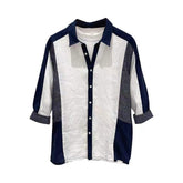 Threebooy Fashion Patchwork Cotton Linen Shirts For Men Half sleeve Turn-down Collar Loose Tops Summer Vintage Casual Shirt Streetwear