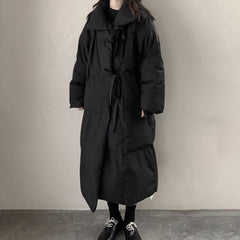 Threebooy Mens Silk-Like Cotton Filling Coat Inner Pockets Warm Cotton-Padded Coat Winter Couples Fashion British Elegant Long Coat Unisex