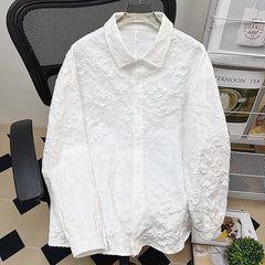 Threebooy Jacquard Relief Wrinkle Design Shirt Men Vibe Style Loose Long Sleeve Top Spring Autumn Fashion Luxury Shirts Coat Streetwear