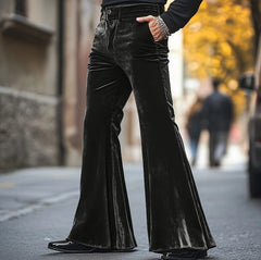 Threebooy High Street Velvet Flared Pants For Men Vintage Slim Fit Suit Trousers Spring Autumn Fashion Comfort and Soft Pant Streetwear