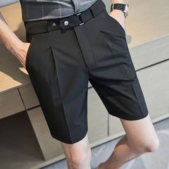 Threebooy Summer Fashion Men Suit Shorts Ice Silk Slim Fit Straight Knee Length Pants Korean Trendy Light Luxury Short Trousers Streetwear