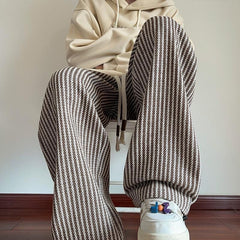 Threebooy American Vintage Vertical Stripes Woolen Casual Pants For Men Spring Autumn Fashion Straight Wide Leg Trousers Streetwear Male