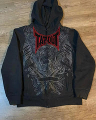 Threebooy 2000s American Hip Hop Pattern Printed Warm Zipper Hoodie Couple Y2K Street Fashion Trend Plus Velvet Padded Sweatshirt Unisex