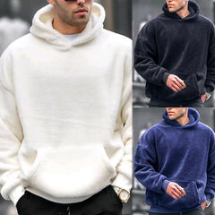 Threebooy Flannel Hoodie Men Winter Lamb Fur Solid Color Hooded Pullover INS Style Fashion Loose Warm Tops Sweatshirt Youth Streetwear