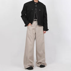 Threebooy Mens Autumn Winter Stand-Up Collar Solid Color Functional Zipper Jacket Genderless Essential Fashion Trend Short Jacket Unisex