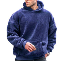 Threebooy Flannel Hoodie Men Winter Lamb Fur Solid Color Hooded Pullover INS Style Fashion Loose Warm Tops Sweatshirt Youth Streetwear