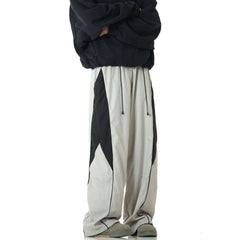 Threebooy Mens Retro Wide-Leg American Contrasting Color Sweatpants Genderless Street Loose Drawstring Casual Floor-Length Pants Unisex