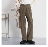 Threebooy Light luxury Solid Suit Pants Men Loose straight Trousers Fashion Business Society Korean Casual Pants Adjustable Waist Belt