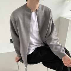 Threebooy Autumn And Winter French Style High-End Niche Design Rivet Drop Shoulder Heavy Knitted Cardigan Versatile Sweater Jacket For Men