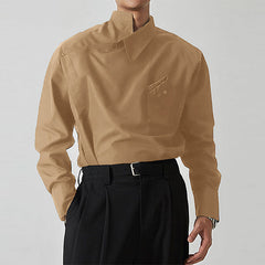 Threebooy Irregular Design Buckle Lapel shirt For Men Vintage French Style Long Sleeve Loose Top Spring Autumn Fashion Show Chic Shirts