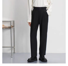 Threebooy Light luxury Solid Suit Pants Men Loose straight Trousers Fashion Business Society Korean Casual Pants Adjustable Waist Belt