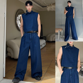 Threebooy Men's Signature 2-Piece Denim Wide Leg Jeans Set