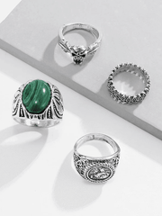 Threebooy Men's 4pcs Vintage Silver Ring