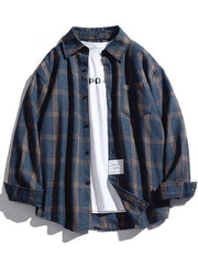 Threebooy Men's Checkered Long Sleeve Button Shirt