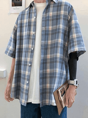 Threebooy Men's Checkered Print Button Down Shirt