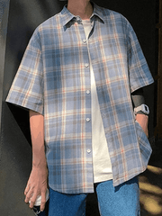 Threebooy Men's Checkered Print Button Down Shirt