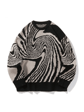 Threebooy Men's Crew Neck Geometric Jacquard Knit Sweater