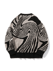 Threebooy Men's Crew Neck Geometric Jacquard Knit Sweater