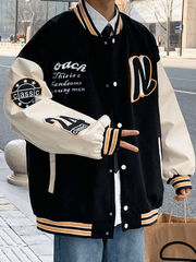 Threebooy Men's Embroidery Button-Up Varsity Jacket