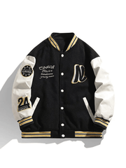Threebooy Men's Embroidery Button-Up Varsity Jacket