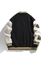 Threebooy Men's Embroidery Button-Up Varsity Jacket
