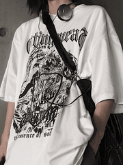 Threebooy Men's Gothic Punk Shield Graphic Tee