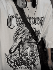 Threebooy Men's Gothic Punk Shield Graphic Tee