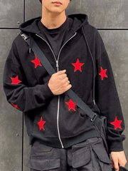 Threebooy Men's Patch Star Zip Up Hoodie