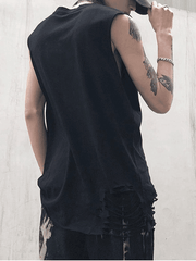 Threebooy Men's Punk Distressed Vest