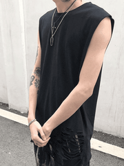 Threebooy Men's Punk Distressed Vest
